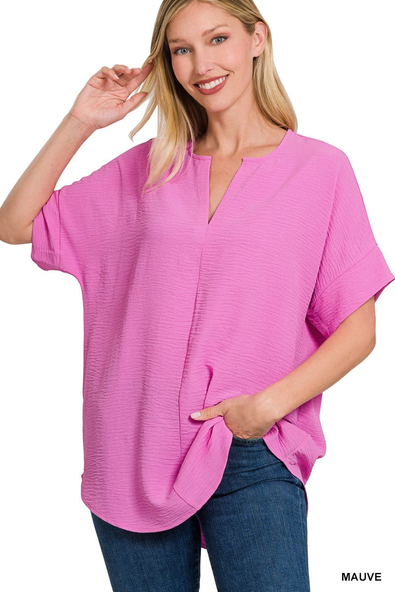 Jess Woven Short Sleeve Top in Mauve