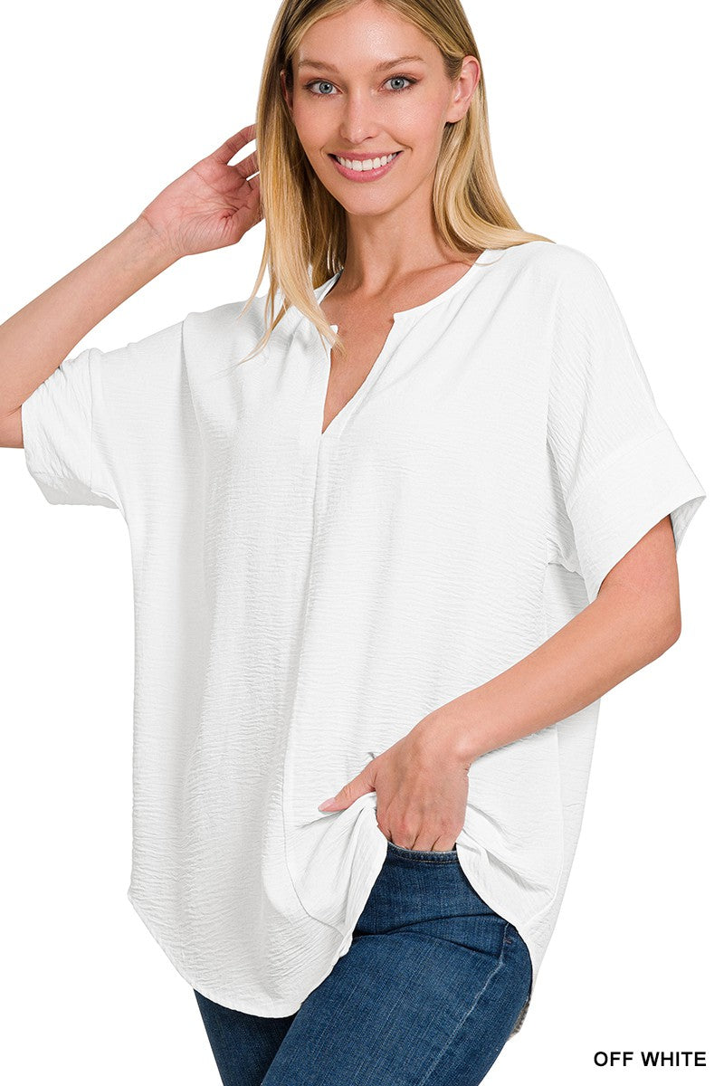 Jess Woven Short Sleeve Top in White