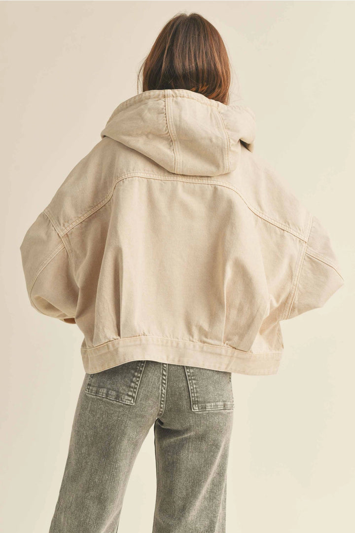 Washed Beige Cotton Jacket with Hoodie