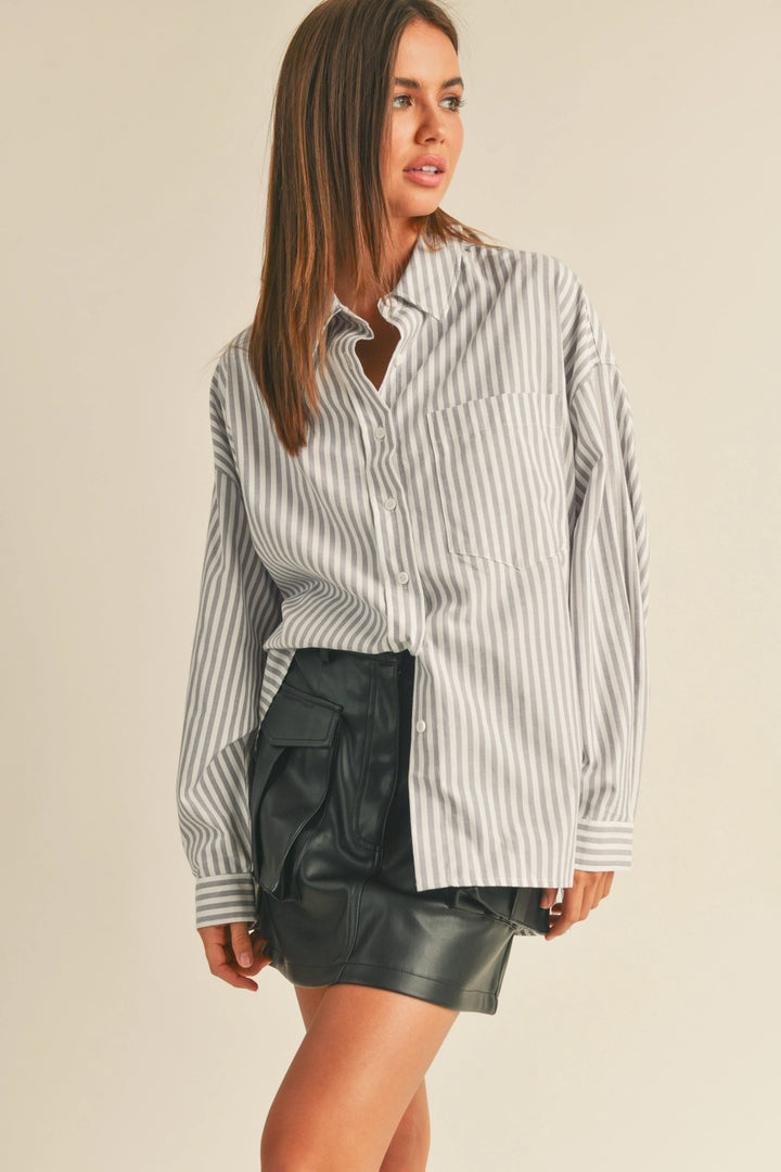 Striped Pattern Buttondown Oversized Shirt