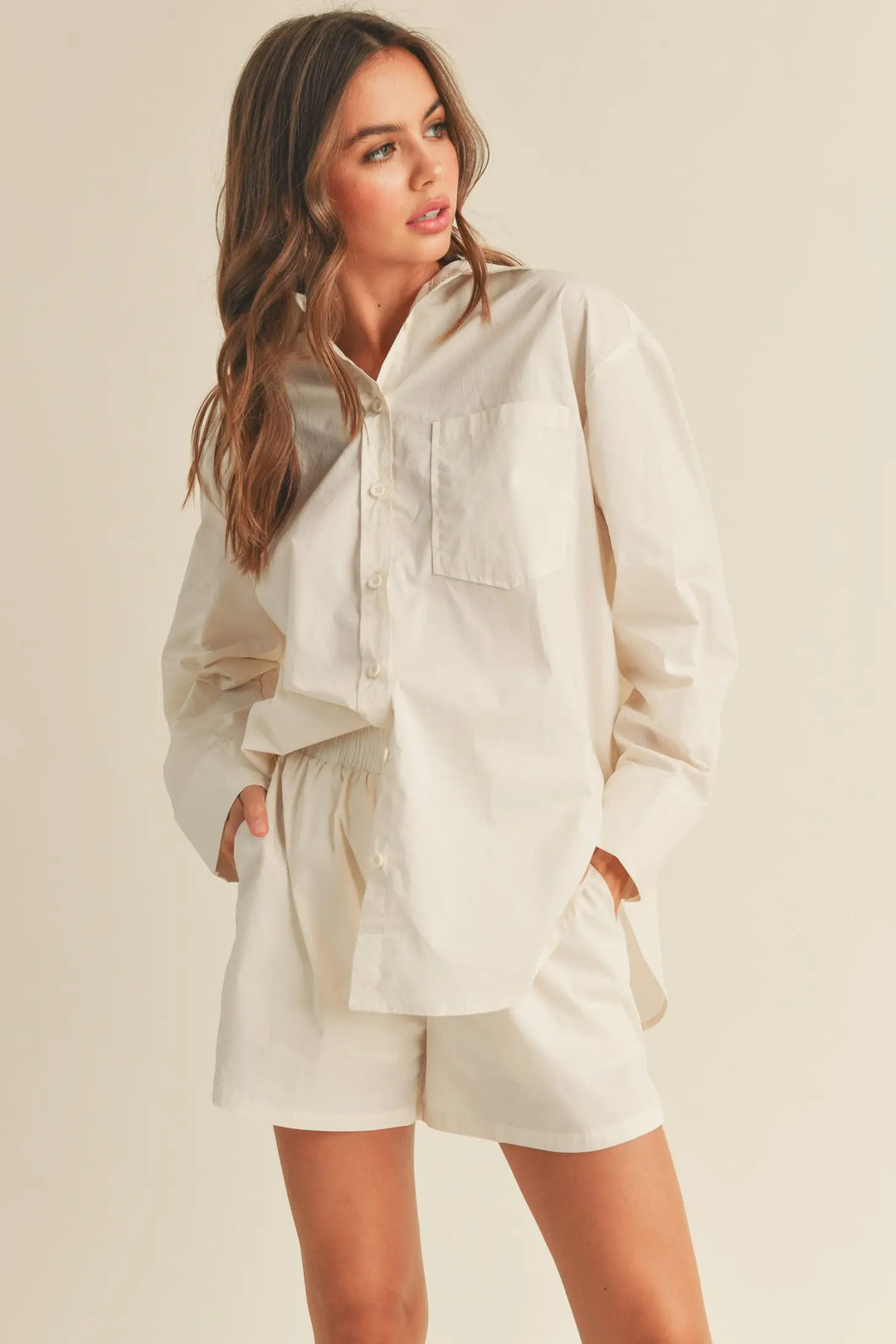 Breezy Button-Down Shirt in Pale Pink