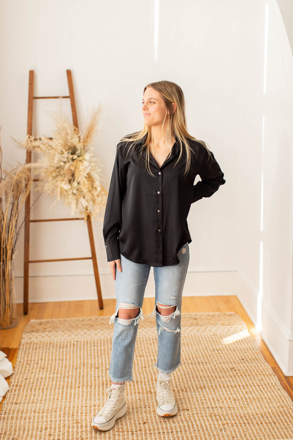 Button Down Blouse in Black