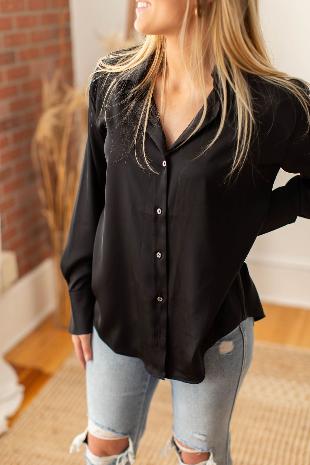 Button Down Blouse in Black