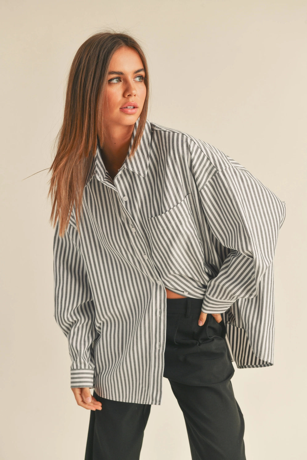Striped Pattern Buttondown Oversized Shirt
