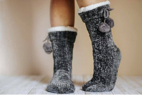 Cozy Fleece Lined Velvet Socks in Dark Grey