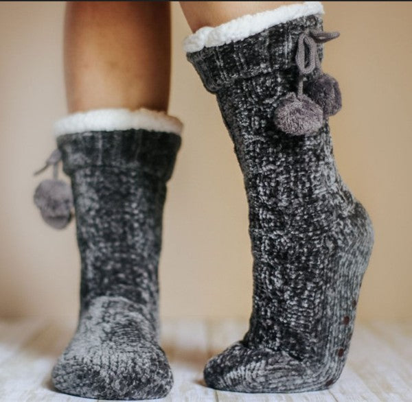 Cozy Fleece Lined Velvet Socks in Dark Grey